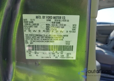 2012 Ford Escape Xlt from USA, damaged, VIN 1FMCU0DG5CKB62669